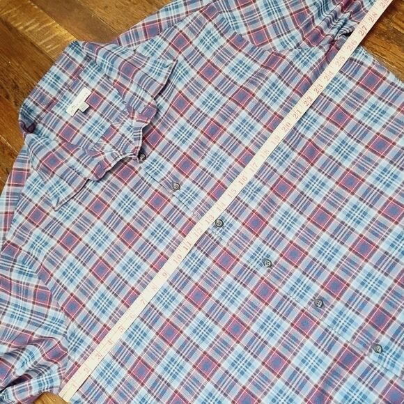 Peter Millar Lawlar Performance Check Flannel Woven Button Down Shirt Red Blue - Picture 4 of 12